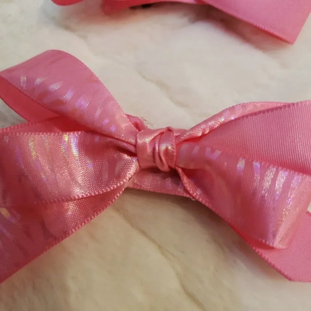 Pack of 3 Beautiful Handmade Girls Hair Bow Barrett Shimmer Pink Small/Medium